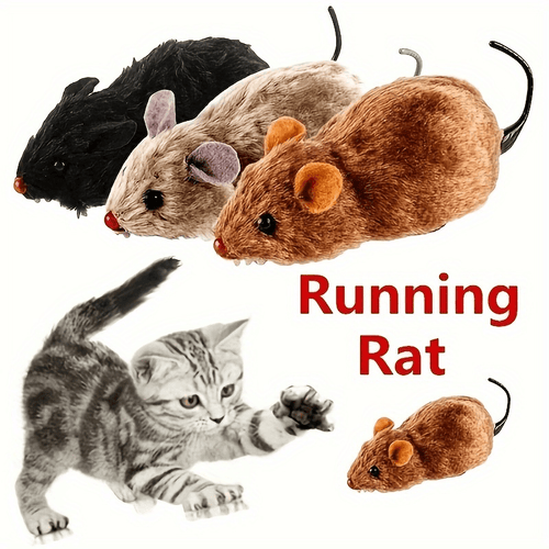 1 Durable Interactive Wind-Up Mouse Toy- Running Mouse Plush Cat and Dog Toy, No Batteries Needed, Available in Multiple Colors (Black, Gray/Pink, Brown), Suitable for All Dog Sizes, Plastic Material, Mouse Toy